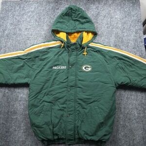 Vintage 90s Starter Green Bay Packers Jacket Mens Large Hooded NFL Green Yellow